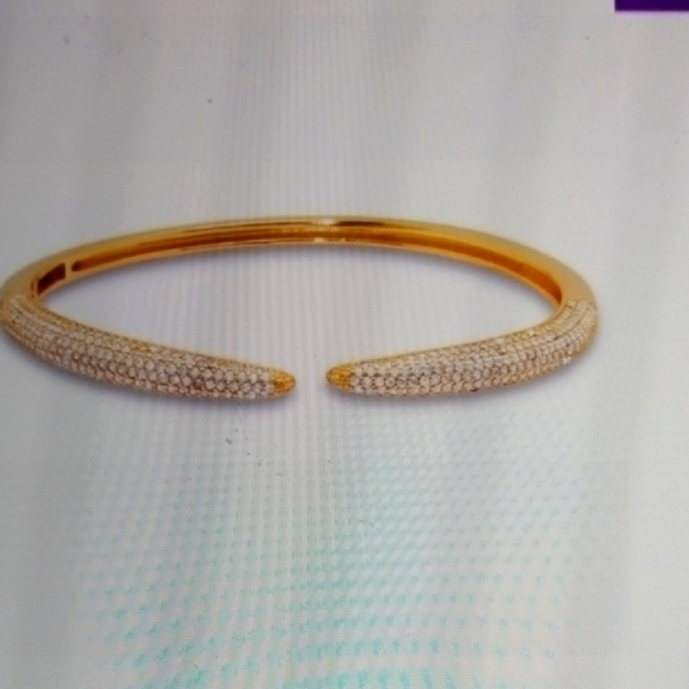 CZ Crystal Cuff Bangle Open Class Yellow Gold Tone Sleek 7-in NWT